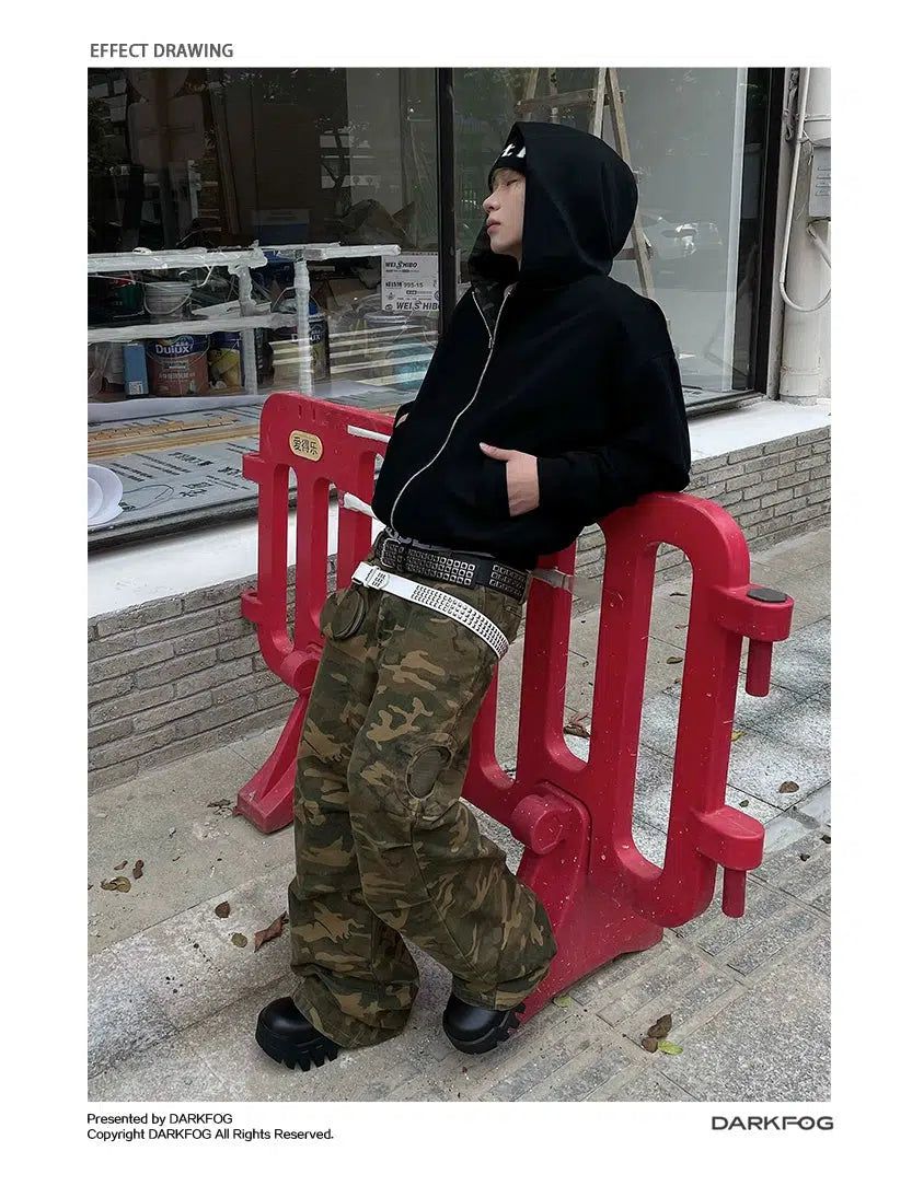 Detachable Pendant Camouflage Pleats Pants Korean Street Fashion Pants By Dark Fog Shop Online at OH Vault