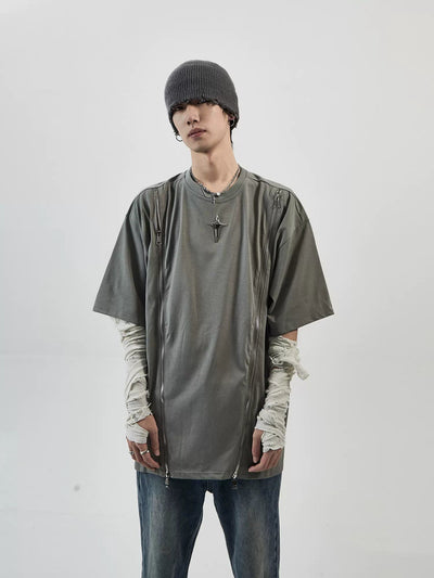Dual Zip Metal Star T-Shirt Korean Street Fashion T-Shirt By Ash Dark Shop Online at OH Vault