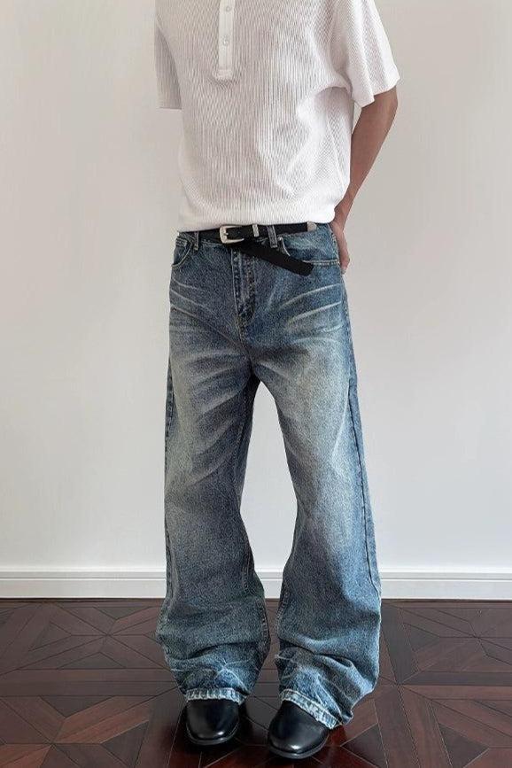 Whisker Lines Straight Jeans Korean Street Fashion Jeans By A PUEE Shop Online at OH Vault