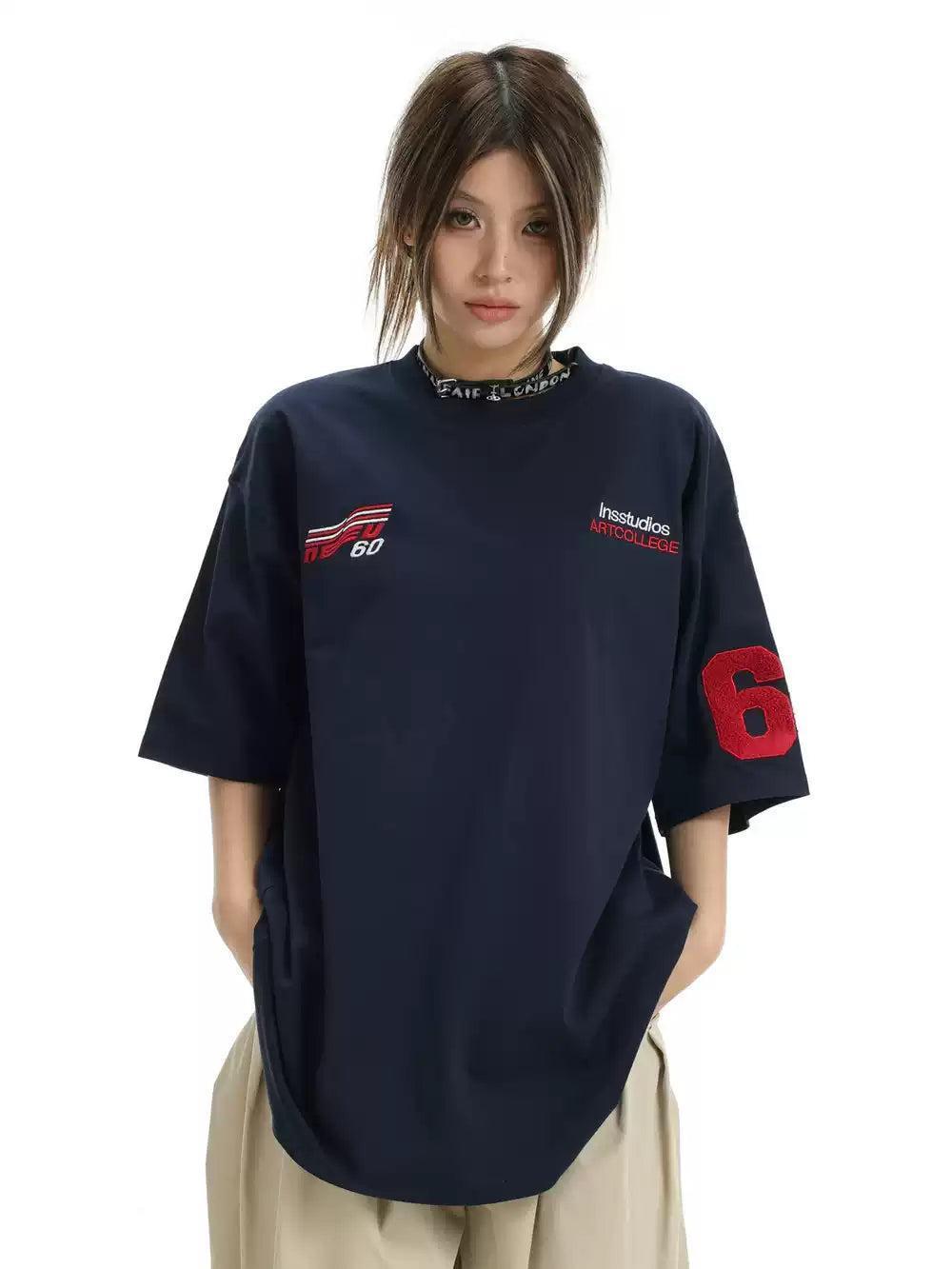 Racing Style Embroidered T-Shirt Korean Street Fashion T-Shirt By INS Korea Shop Online at OH Vault