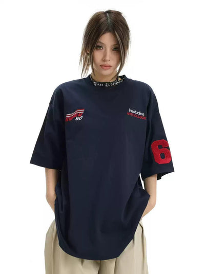 Racing Style Embroidered T-Shirt Korean Street Fashion T-Shirt By INS Korea Shop Online at OH Vault