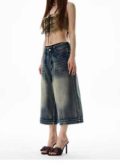 Washed Wide Leg Denim Shorts Korean Street Fashion Shorts By 77Flight Shop Online at OH Vault