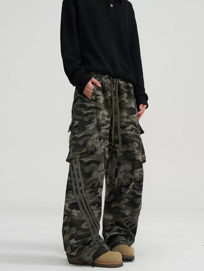 Side Striped Camouflage Cargo Pants Korean Street Fashion Pants By A PUEE Shop Online at OH Vault