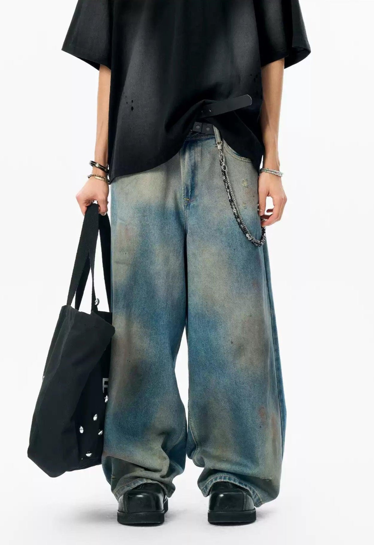 Faded Spots Loose Jeans Korean Street Fashion Jeans By JHYQ Shop Online at OH Vault