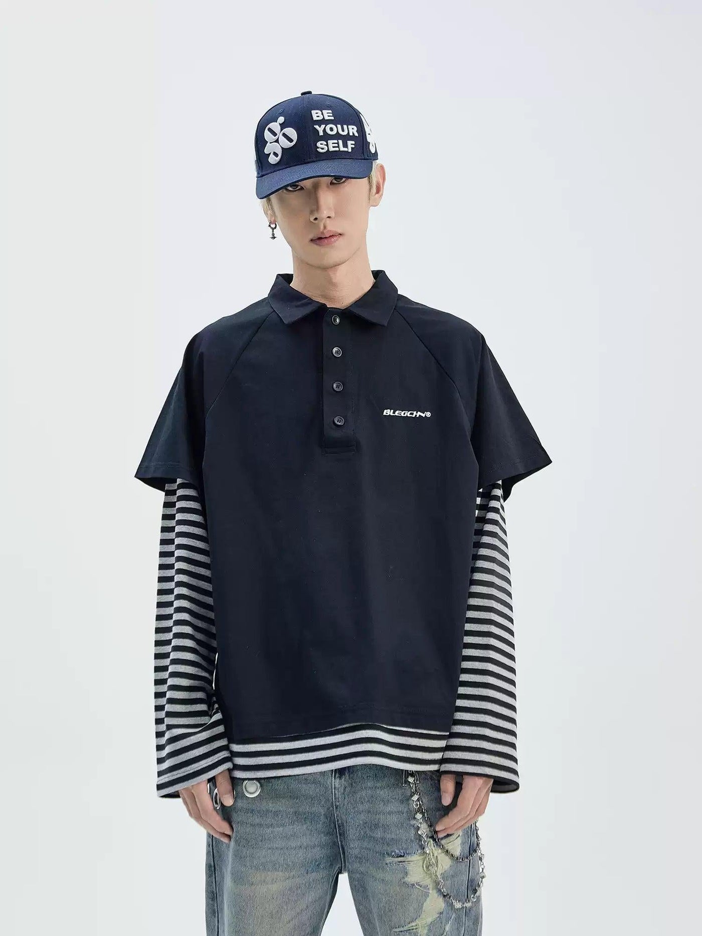 Spliced Stripes Polo Korean Street Fashion Polo By Ash Dark Shop Online at OH Vault