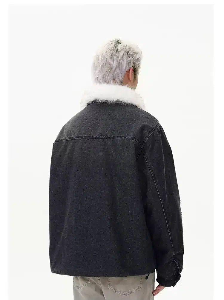 Distressed Fur Collar Denim Jacket Korean Street Fashion Jacket By A PUEE Shop Online at OH Vault