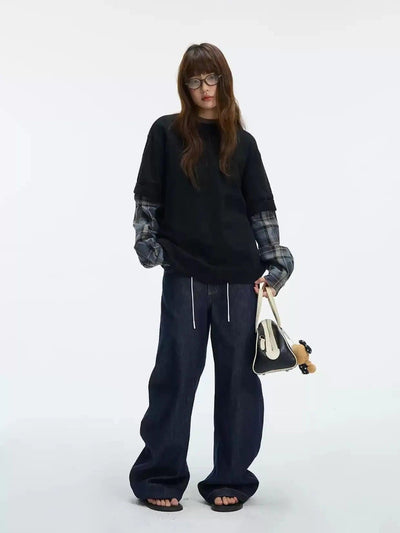 Spliced Plaid Long Sleeve T-Shirt Korean Street Fashion T-Shirt By Jump Next Shop Online at OH Vault