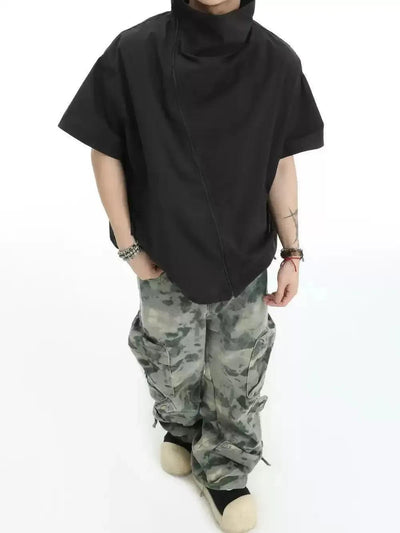 Asymmetic Zipped Stand Collar S/S Jacket Korean Street Fashion Shirt By INS Korea Shop Online at OH Vault