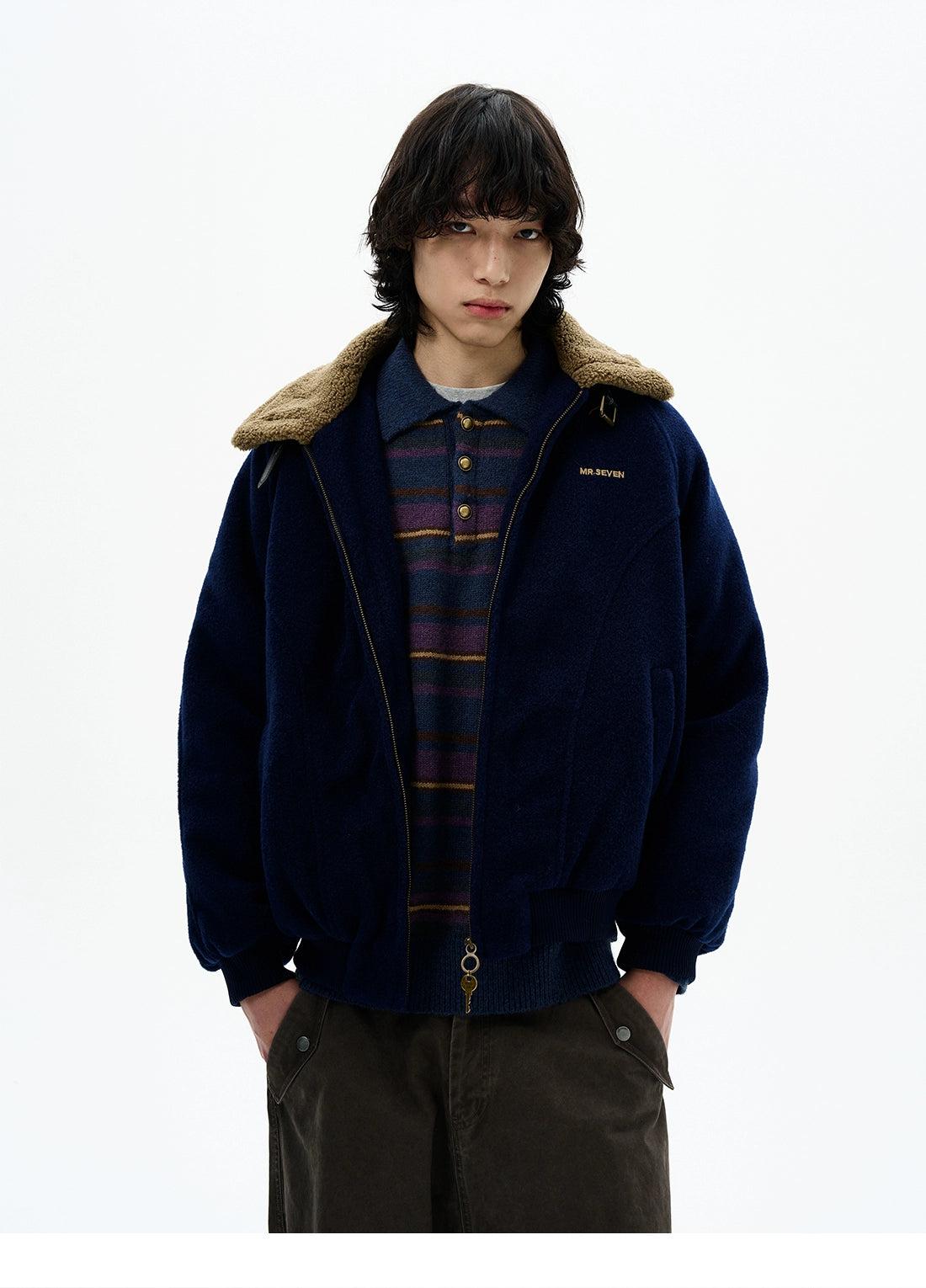 Contrast Collar Buckle Strap Fleece Jacket Korean Street Fashion Jacket By 77Flight Shop Online at OH Vault