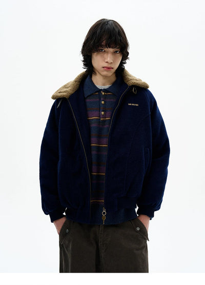 Contrast Collar Buckle Strap Fleece Jacket Korean Street Fashion Jacket By 77Flight Shop Online at OH Vault