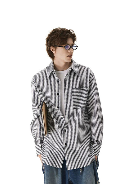 Curving Stripes Buttoned Shirt Korean Street Fashion Shirt By Cro World Shop Online at OH Vault