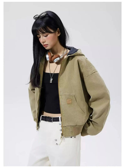Retro Washed Hooded Twill Jacket Korean Street Fashion Jacket By Remedy Shop Online at OH Vault