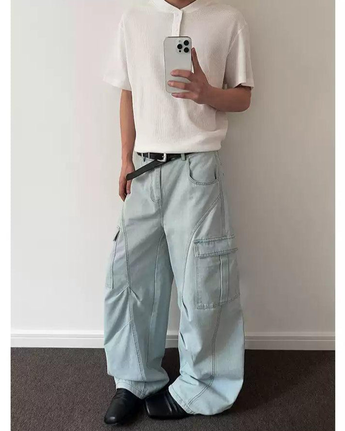 Side Flap Pockets Cargo Jeans Korean Street Fashion Jeans By A PUEE Shop Online at OH Vault