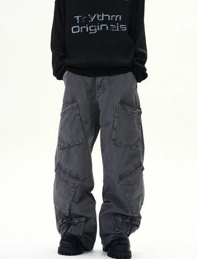 Faded Multi-Pocket Cargo Pants Korean Street Fashion Pants By 77Flight Shop Online at OH Vault