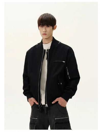 Multi-Pocket Double Zip Bomber Jacket Korean Street Fashion Jacket By A PUEE Shop Online at OH Vault