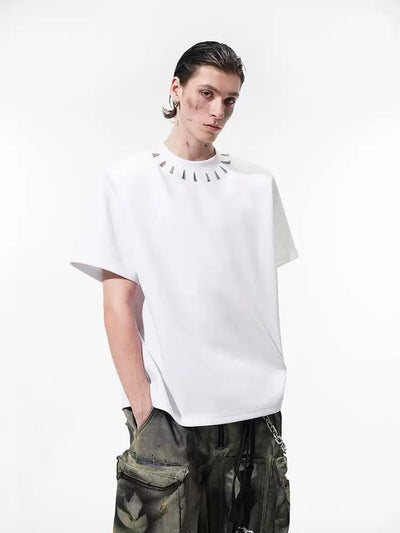 Wide Shoulder Metallic Detail T-Shirt Korean Street Fashion T-Shirt By Slim Black Shop Online at OH Vault