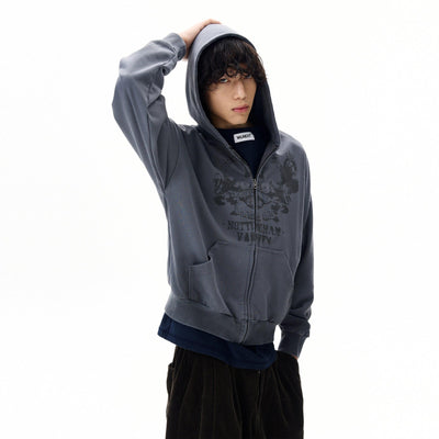 Graphic Print Zip-Up Hoodie Korean Street Fashion Hoodie By 77Flight Shop Online at OH Vault