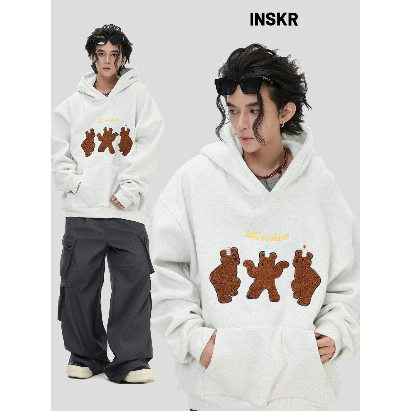 Flock Embroidered Hoodie Korean Street Fashion Hoodie By INS Korea Shop Online at OH Vault