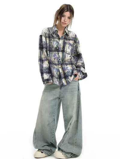 Splatters Buttoned Plaid Shirt Korean Street Fashion Shirt By INS Korea Shop Online at OH Vault