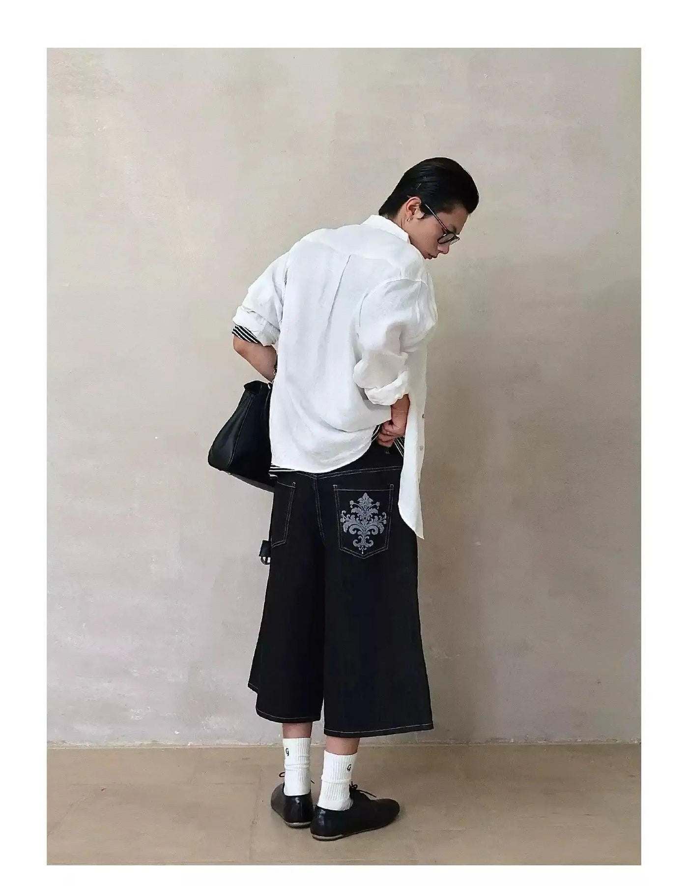 Printed Raw Denim Midi Shorts Korean Street Fashion Shorts By Terra Incognita Shop Online at OH Vault