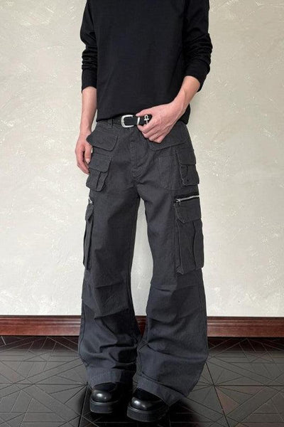 Multiple Pockets Flared Pants Korean Street Fashion Jeans By A PUEE Shop Online at OH Vault