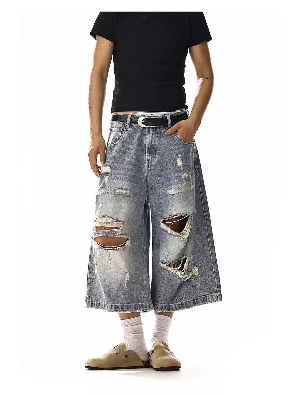 Distressed Spots Denim Shorts Korean Street Fashion Shorts By MEBXX Shop Online at OH Vault