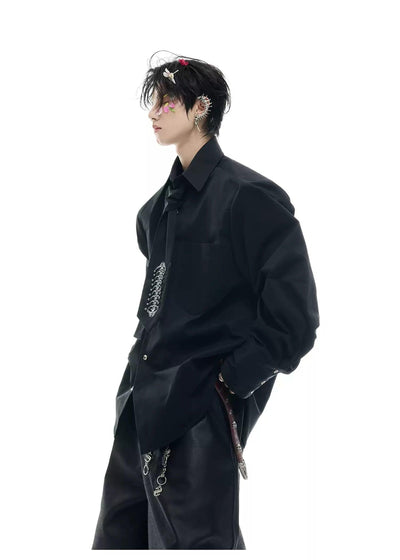 Back Spine Embroidered Tie Shirt Korean Street Fashion Shirt By Argue Culture Shop Online at OH Vault