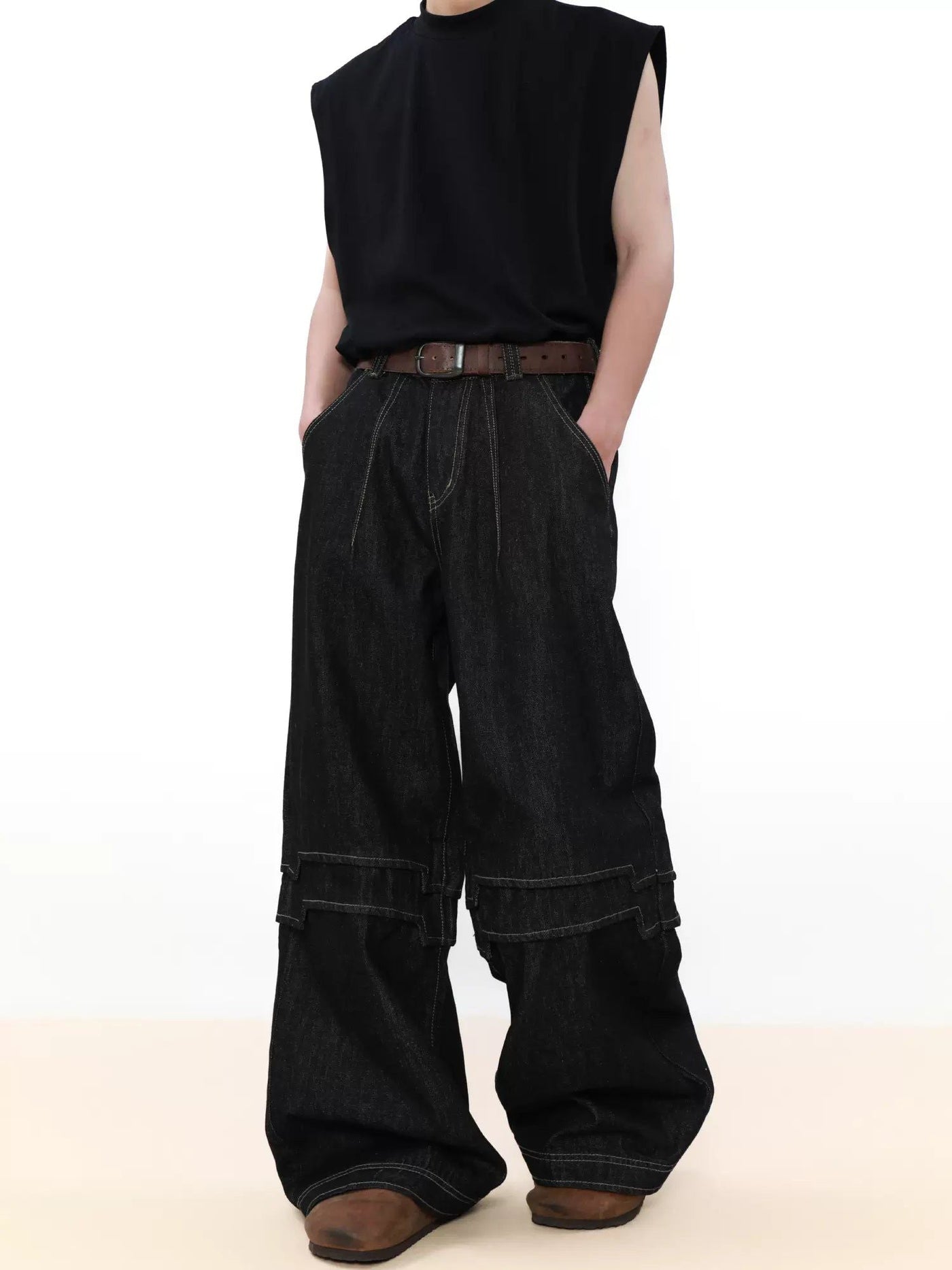 Spliced Seams Loose Fit Jeans Korean Street Fashion Jeans By Mr Nearly Shop Online at OH Vault