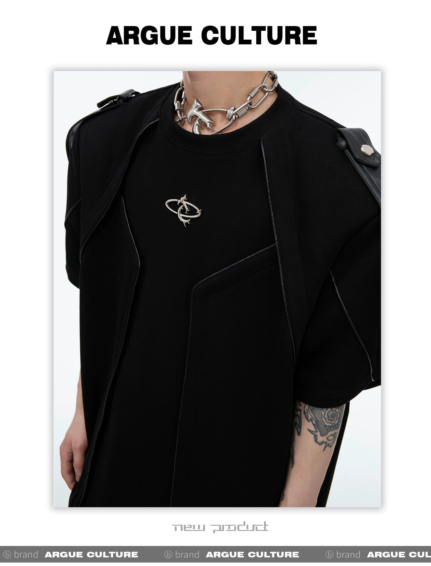 Metallic Logo Shoulder Strap T-Shirt Korean Street Fashion T-Shirt By Argue Culture Shop Online at OH Vault