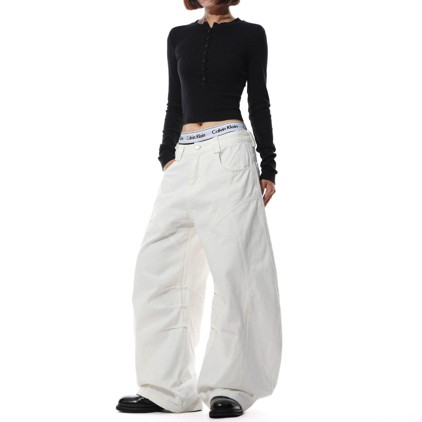 Plain Structured Barrel Pants Korean Street Fashion Pants By Mr Nearly Shop Online at OH Vault