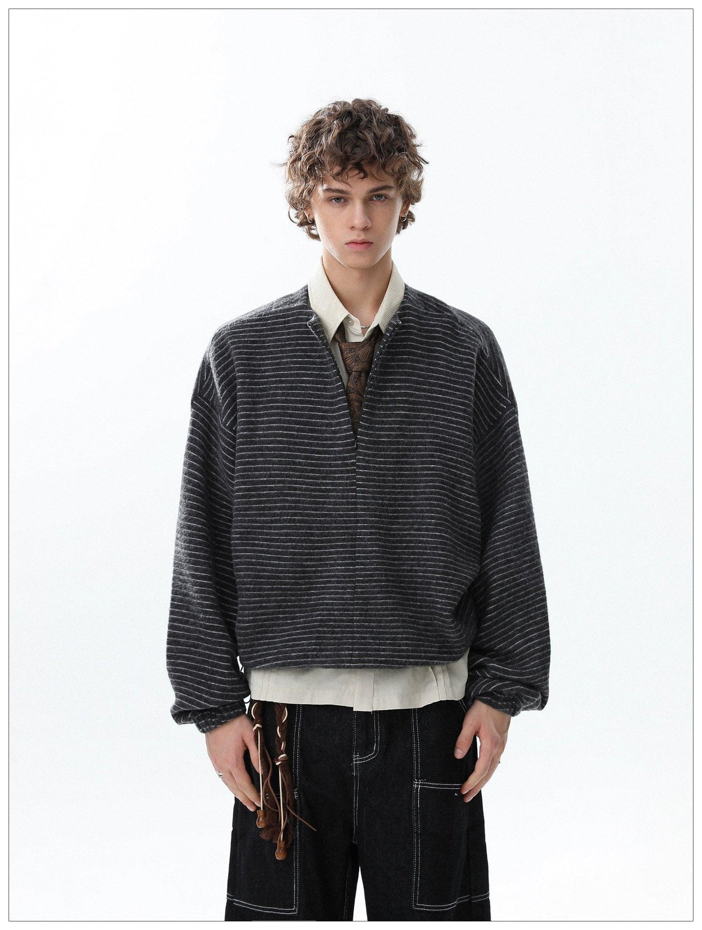 Thin Striped Clean Fit Half-Zip Korean Street Fashion Half-Zip By Mr Nearly Shop Online at OH Vault