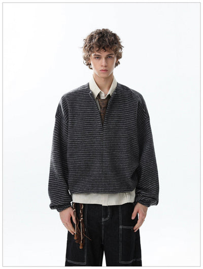 Thin Striped Clean Fit Half-Zip Korean Street Fashion Half-Zip By Mr Nearly Shop Online at OH Vault