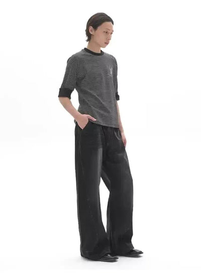 Pinstripe Mid-Length Sleeve T-Shirt Korean Street Fashion T-Shirt By Pioneer of Heroism Shop Online at OH Vault