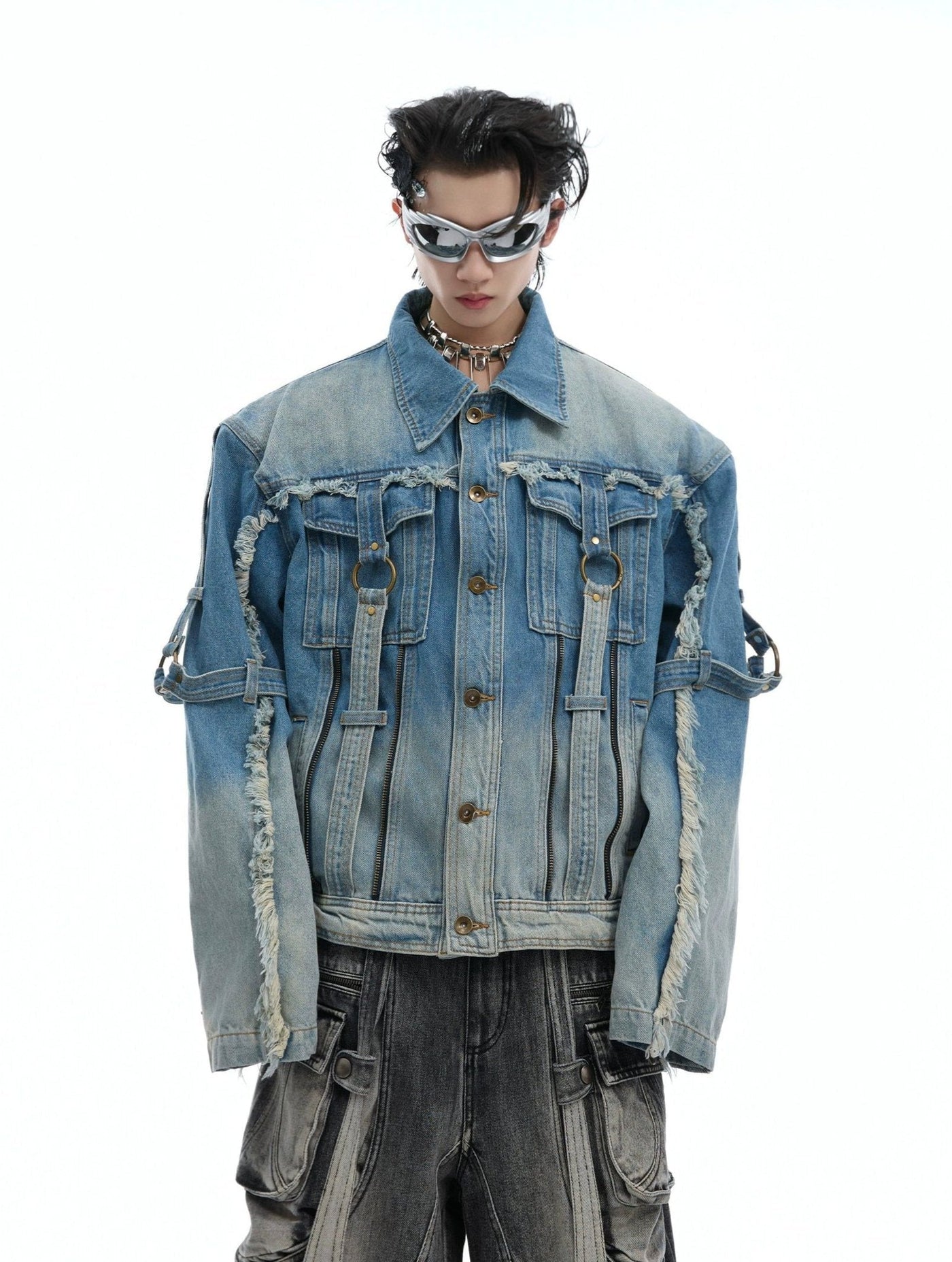 Multi-Straps and Zips Denim Jacket