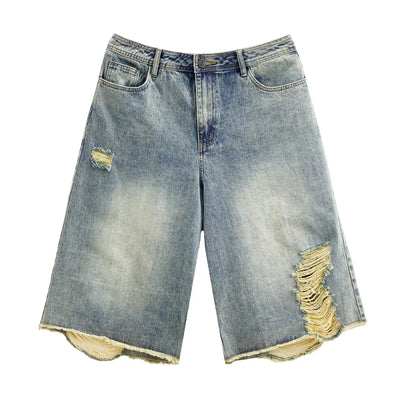 Faded Ripped Detail Denim Shorts Korean Street Fashion Shorts By JHYQ Shop Online at OH Vault