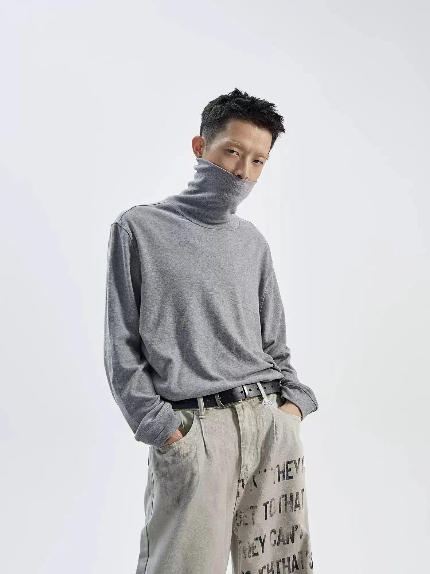 Plain Color Casual Fit Turtleneck Korean Street Fashion Turtleneck By Ash Dark Shop Online at OH Vault