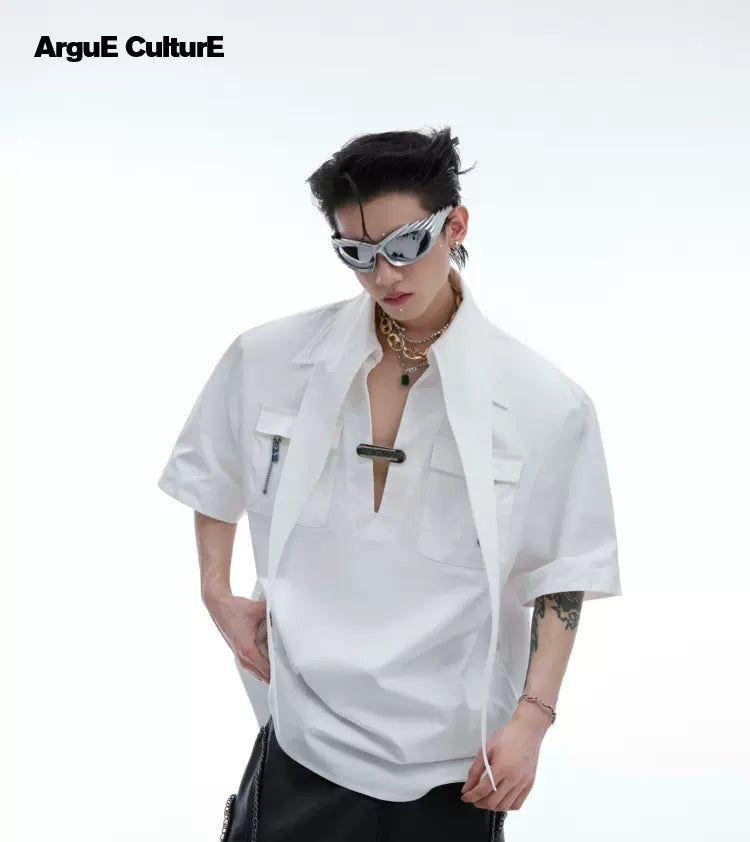 Zippered Flap Pockets Shirt Korean Street Fashion Shirt By Argue Culture Shop Online at OH Vault