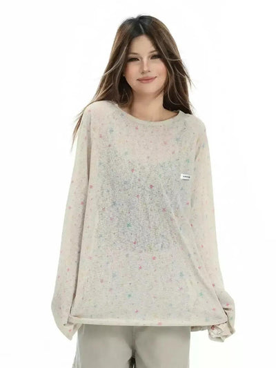 Scattered Stars Sheer Long Sleeve T-Shirt Korean Street Fashion T-Shirt By INS Korea Shop Online at OH Vault