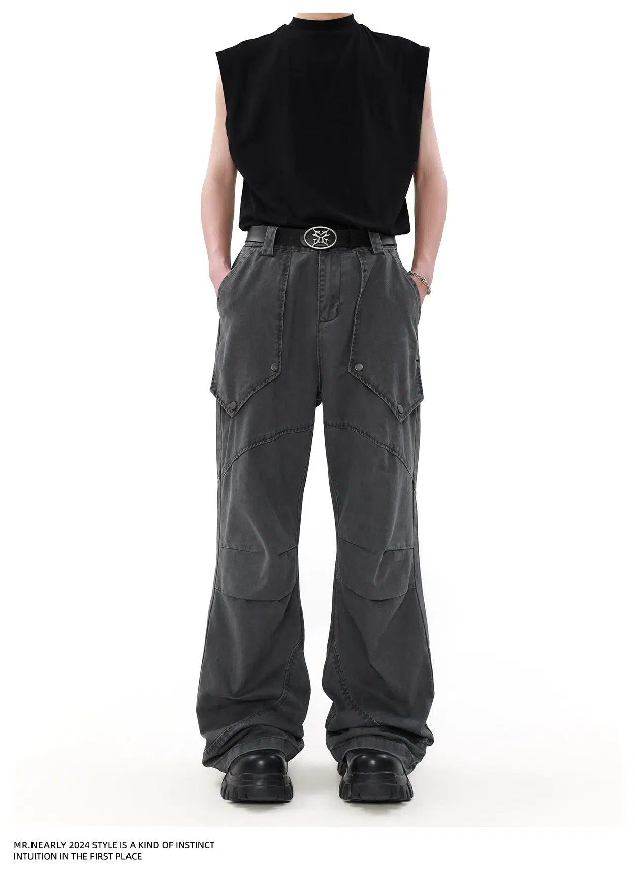 Faded Big Pocket Pleats Cargo Pants Korean Street Fashion Pants By Mr Nearly Shop Online at OH Vault