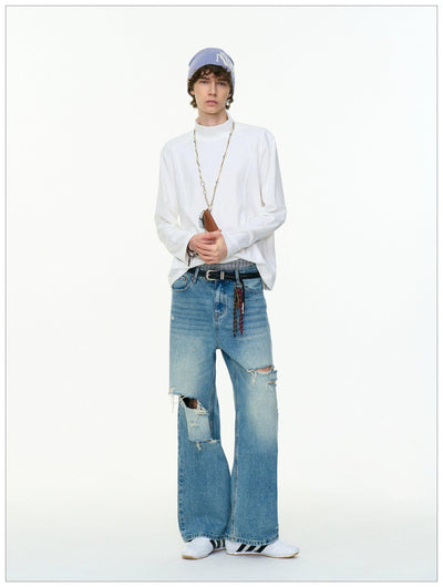 Rip Lines Faded Bootcut Jeans Korean Street Fashion Jeans By Mr Nearly Shop Online at OH Vault