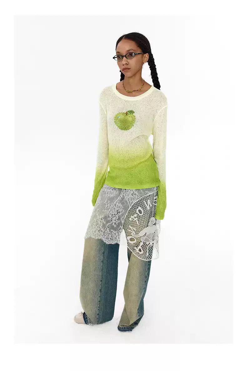 Green Apple Gradient Sweater Korean Street Fashion Sweater By Conp Conp Shop Online at OH Vault