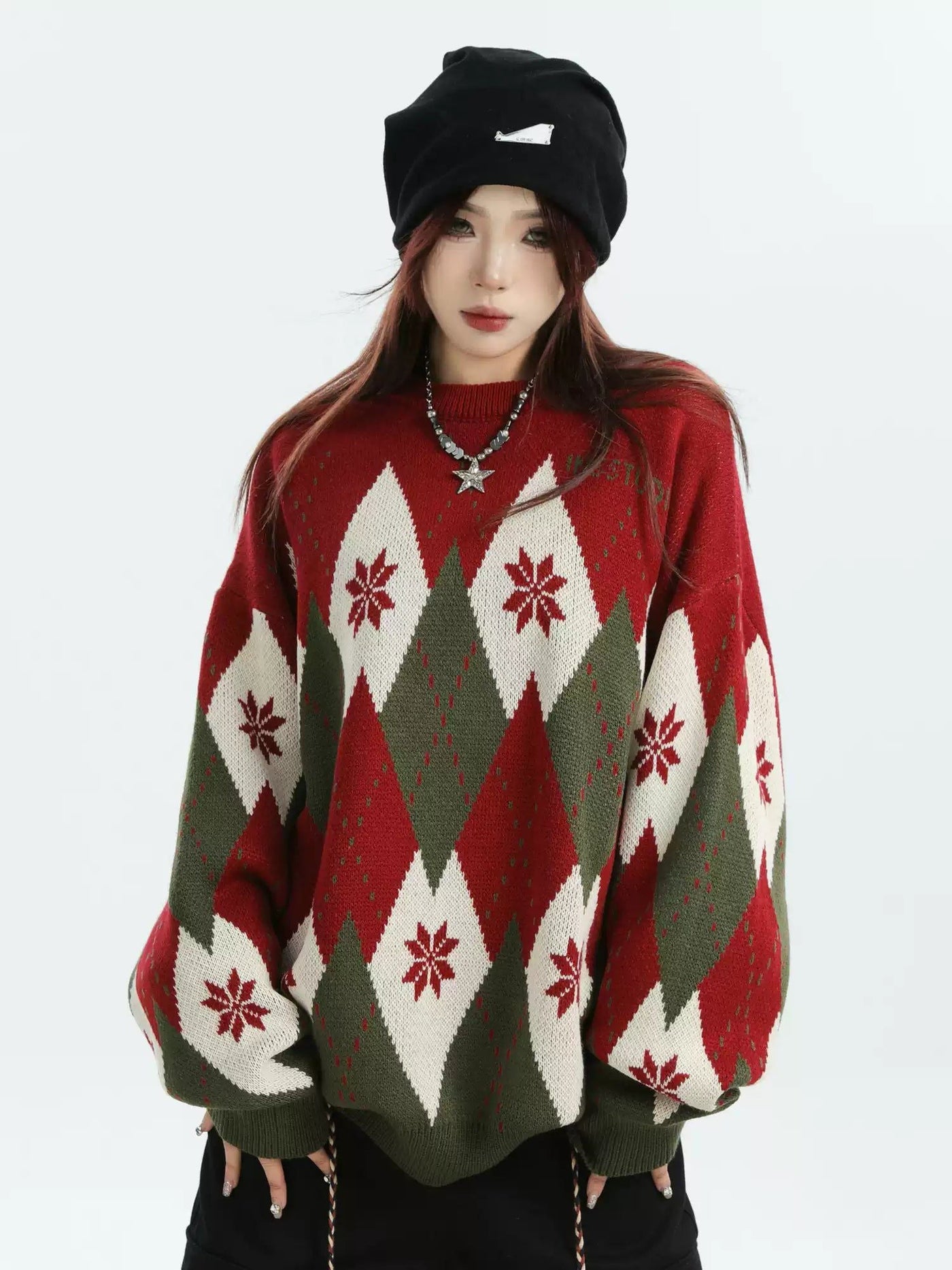 Argyle Color Contrast Sweater Korean Street Fashion Sweater By INS Korea Shop Online at OH Vault