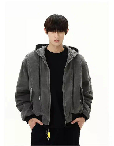 Washed Drawcord Short Hooded Jacket Korean Street Fashion Jacket By A PUEE Shop Online at OH Vault