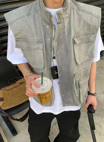 Multiple Pocket Cargo Vest Korean Street Fashion Vest By Poikilotherm Shop Online at OH Vault
