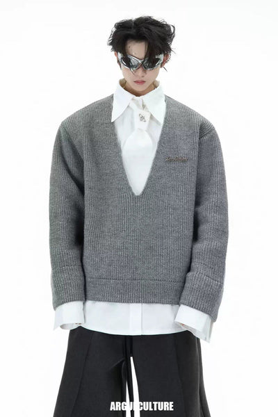 V-Neck Cut Knit Layer Shirt Korean Street Fashion Shirt By Argue Culture Shop Online at OH Vault