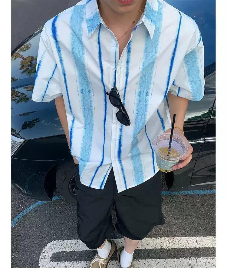 Stripes Pattern S/S Shirt Korean Street Fashion Shirt By Poikilotherm Shop Online at OH Vault