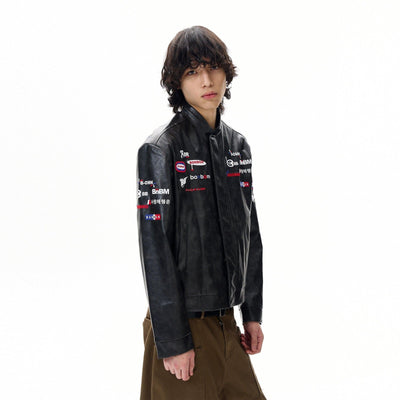 Racing Style PU Leather Jacket Korean Street Fashion Jacket By 77Flight Shop Online at OH Vault