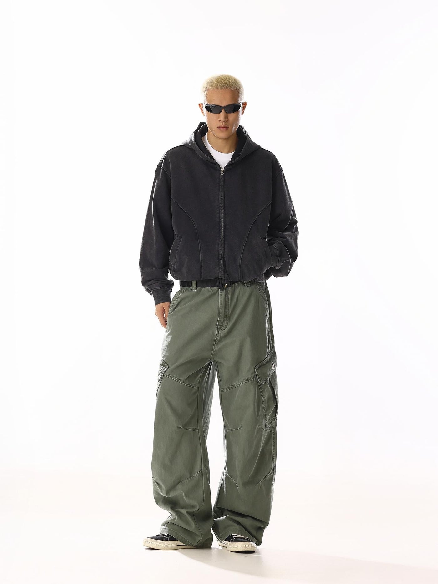 Washed Mid-Rise Loose Fit Cargo Pants Korean Street Fashion Pants By MEBXX Shop Online at OH Vault