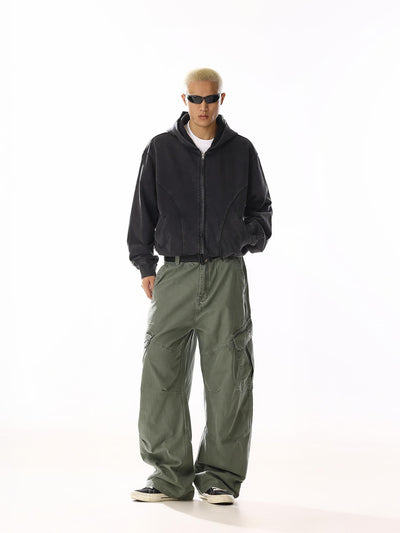 Washed Mid-Rise Loose Fit Cargo Pants Korean Street Fashion Pants By MEBXX Shop Online at OH Vault