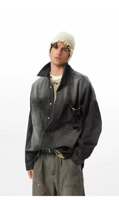 Breast Pocket Washed Denim Shirt Korean Street Fashion Shirt By JHYQ Shop Online at OH Vault
